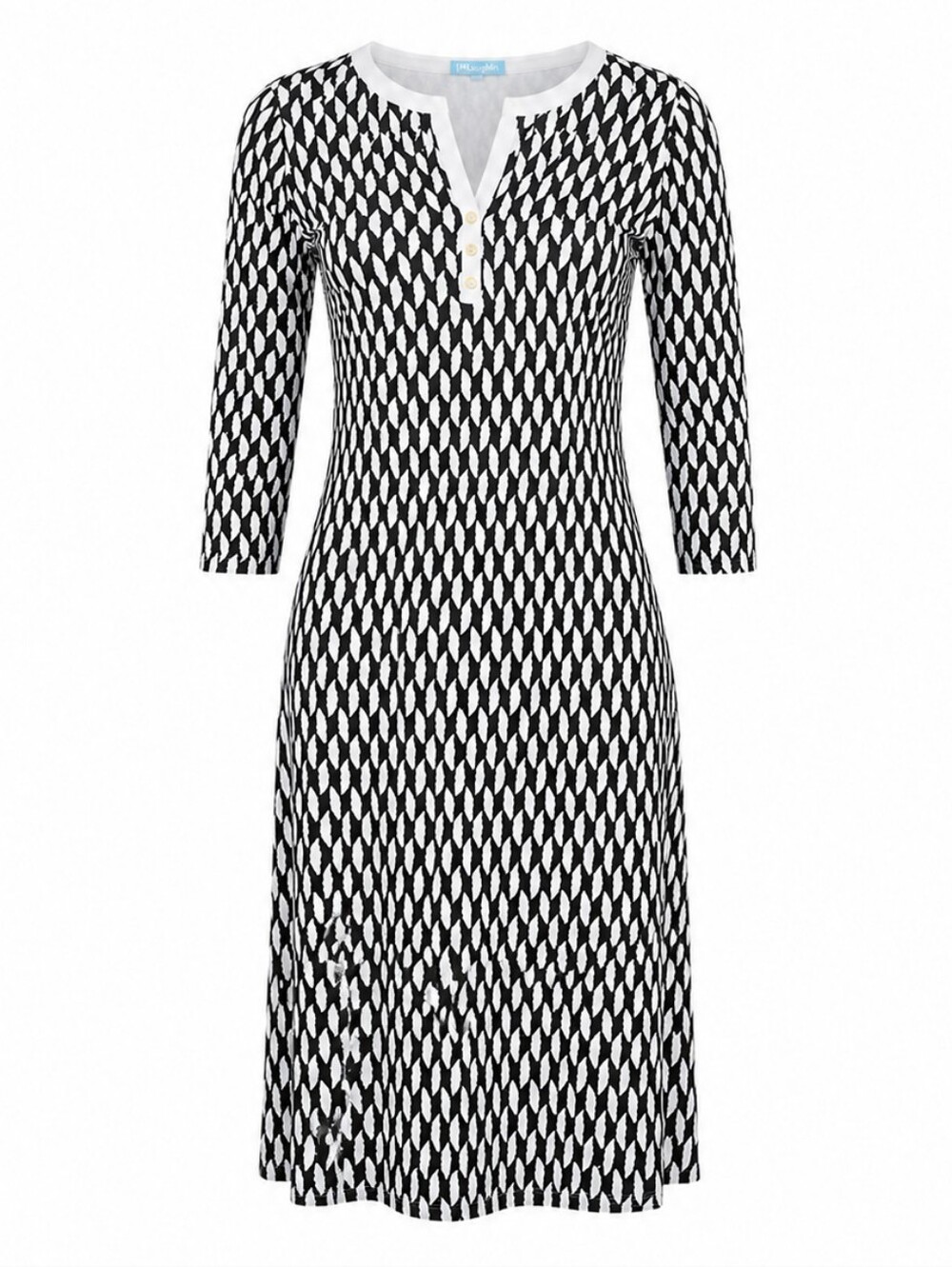 J. MCLAUGHLIN | Catalina Cloth Black White Geometric Sheath Dress Stretch | M